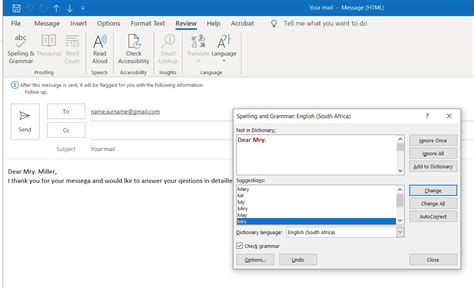 how to set spell check in outlook