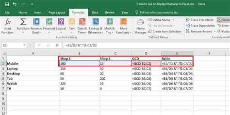 how to show excel formulas
