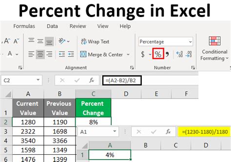 how to show percentage change in excel
