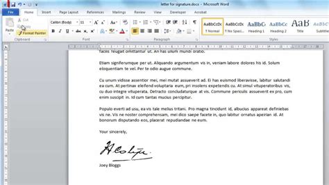how to sign a letter in word