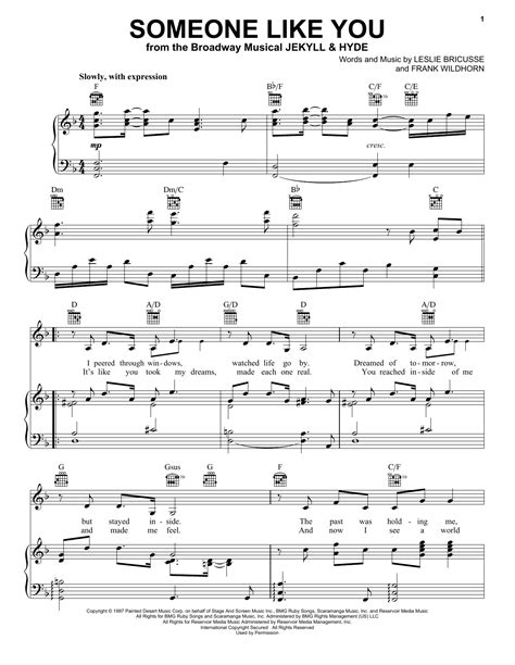 how to sing someone like you sheet music