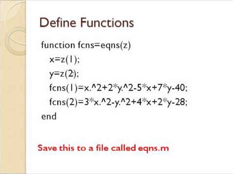 how to solve nonlinear equations in matlab