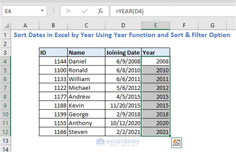 how to sort by year in excel