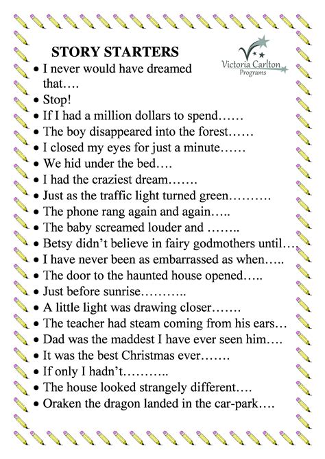 how to start a kids story worksheets