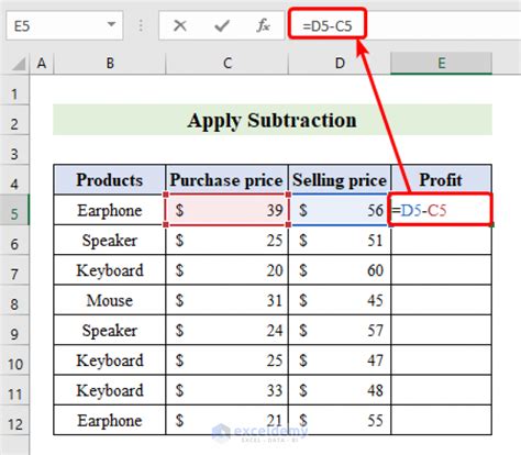how to subtract in excel sheet