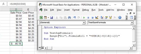 how to sum in excel vba