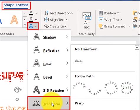 how to type curved text in word