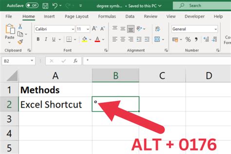 how to type degree symbol in excel