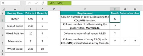 how to use column function in excel