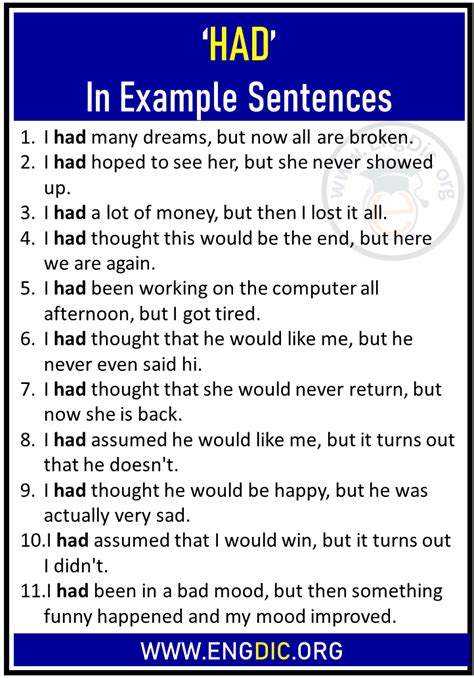 how to use had in a sentence