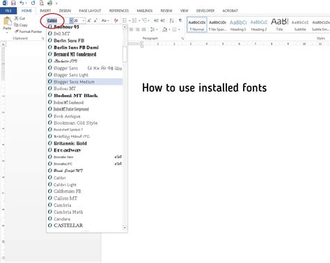 how to use installed fonts in word