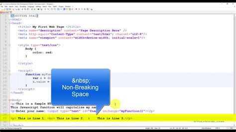 how to use nbsp tag in html