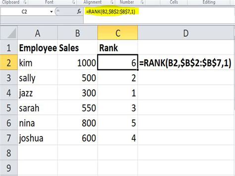 how to use rank excel