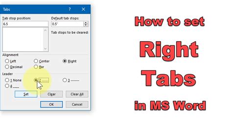how to use right tab in word