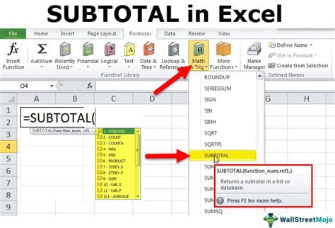 how to use subtotal command in excel