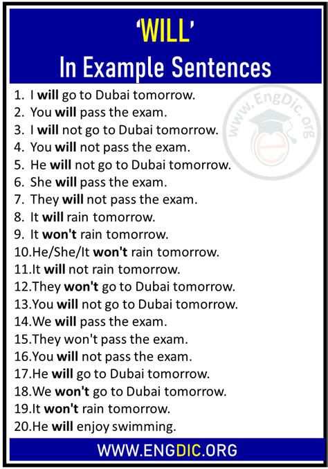 how to use will in a sentence