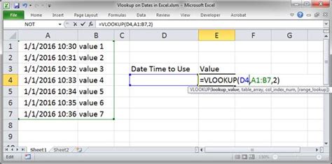 how to vlookup dates in excel
