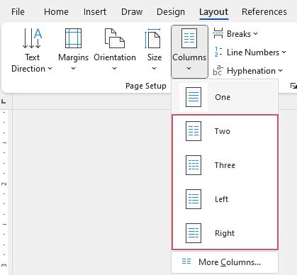 how to work with columns in word