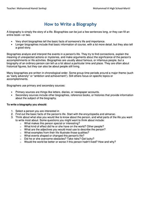 how to write a biography lesson
