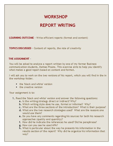how to write a report after attending a workshop samples as a nurse