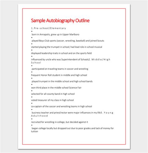 how to write an autobiography outline