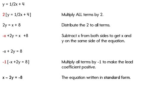 how to write an equation in standard form with integer coefficients