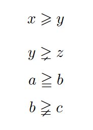 how to write greater than in latex