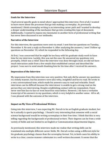 how to write the interview report