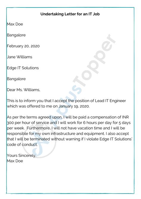 How To Write Undertaking Letter