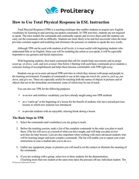 Download How To Use Total Physical Response In Esl Instruction 
