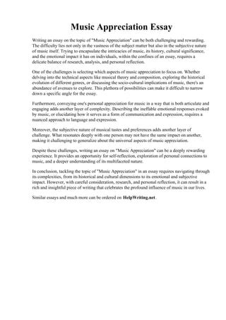 Read How To Write A Music Appreciation Paper 