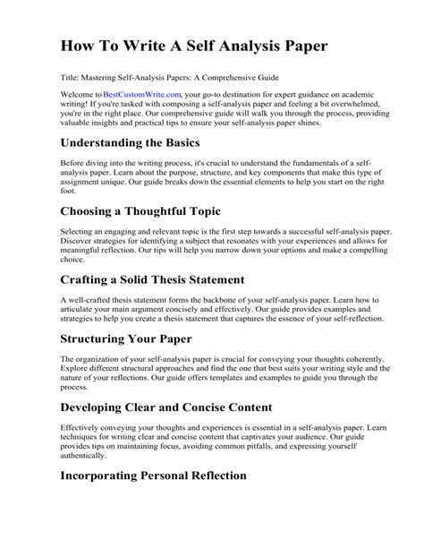 Full Download How To Write A Self Analysis Paper 