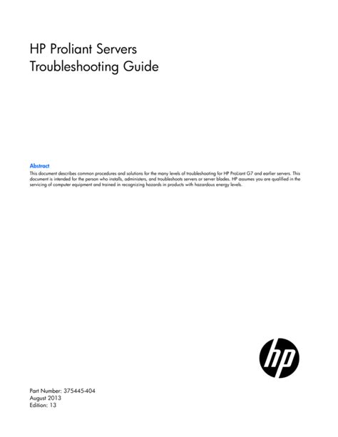 Hp Proliant Servers Troubleshooting Guide