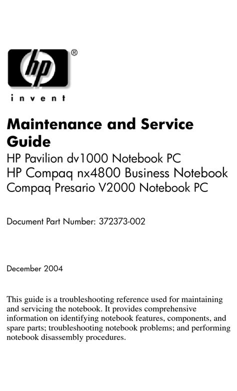 Read Online Hp Dv1000 Maintenance Guide 