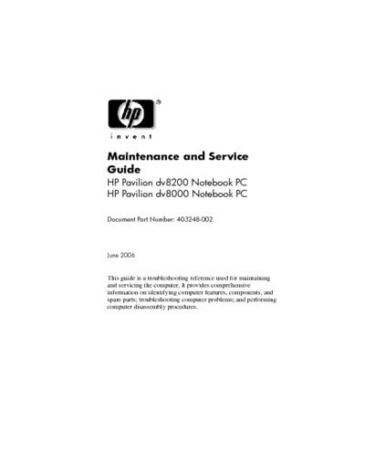 Download Hp Maintenance And Service Guide Dv8000 