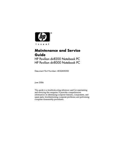 Full Download Hp Service Guide Dv8000 