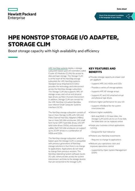 Read Online Hpe Nonstop Storage I O Adapter Storage Clim 