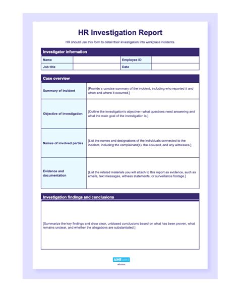 Hr Investigation Report Sample
