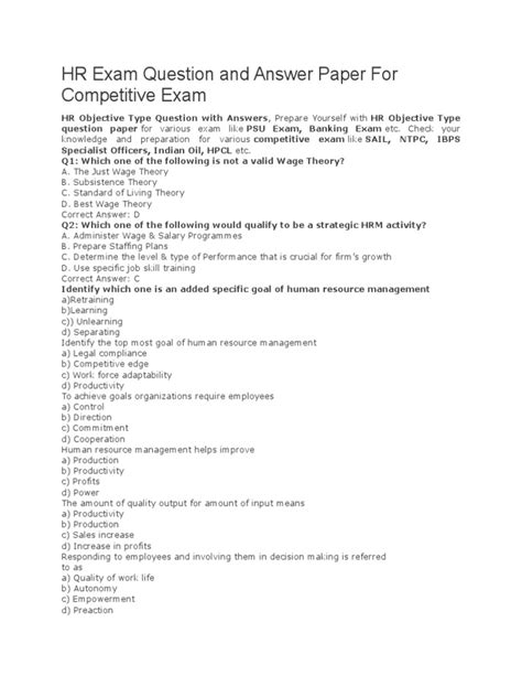 hr written test questions and answers