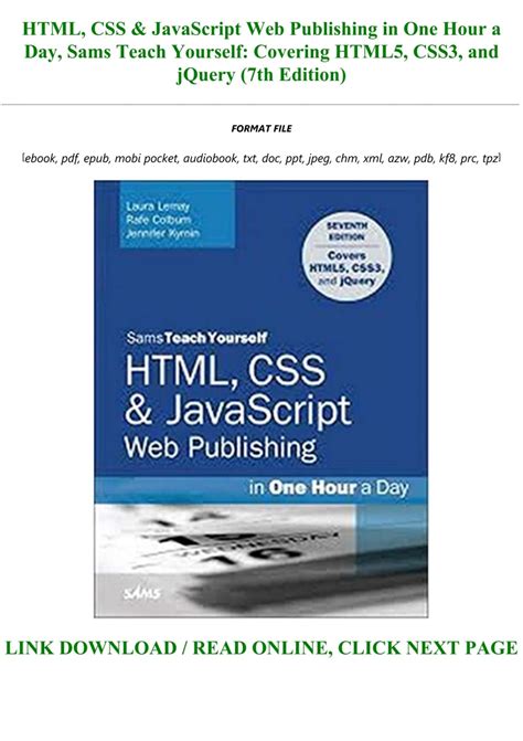 Html Css Javascript Web Publishing In One Hour A Day Sams Teach Yourself Covering Html5 Css3 And Jquery 7th Edition