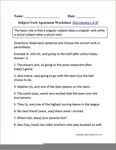 http eslbee com subject verb agreement answers