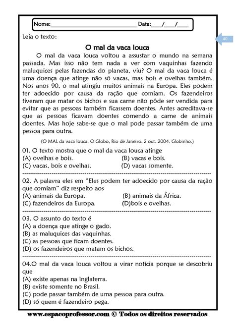 interpretação de texto com gabarito