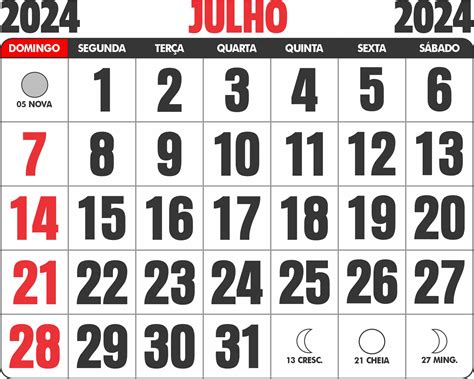 julho calendário 2024