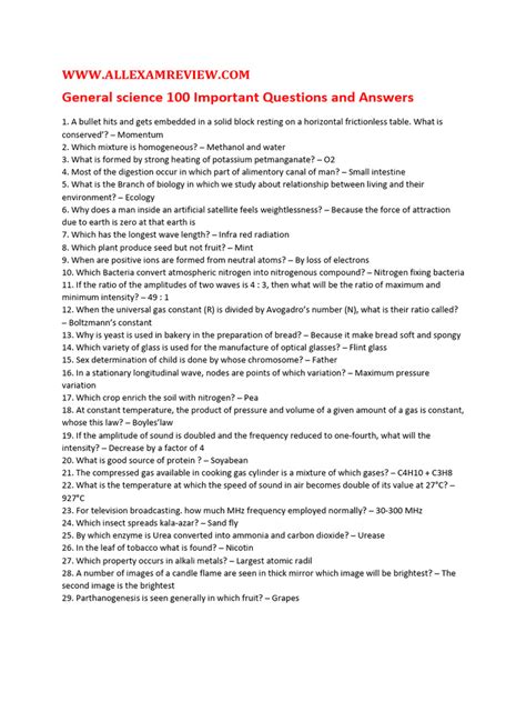 100 General Science Important Question