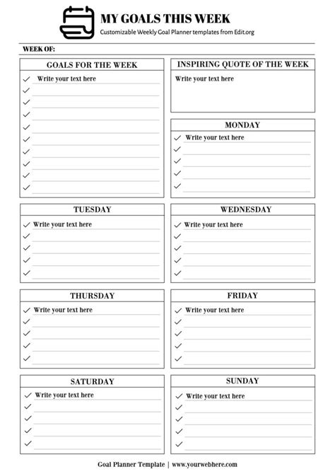 2022 Weekly Goal Setting Calendar