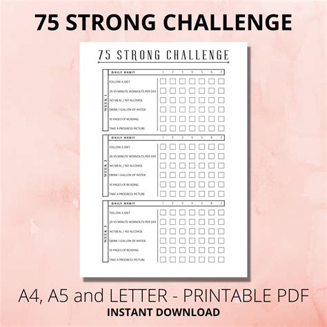 75 Strong Challenge Daily Checklist and Journal