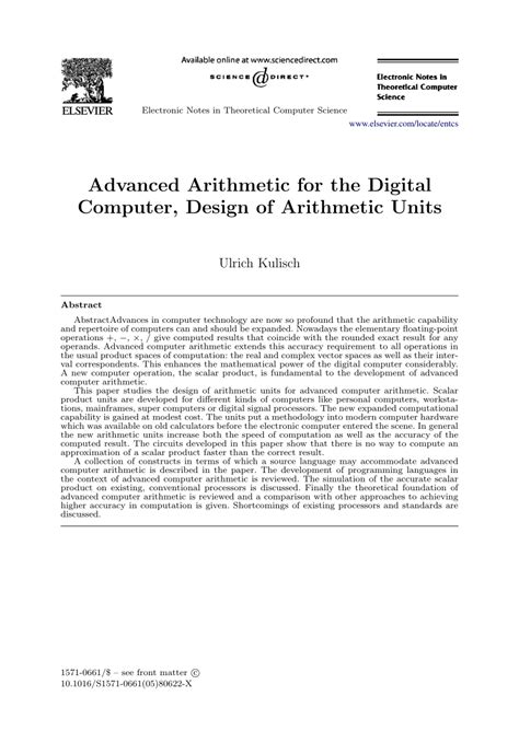Advanced Arithmetic for the Digital Computer
