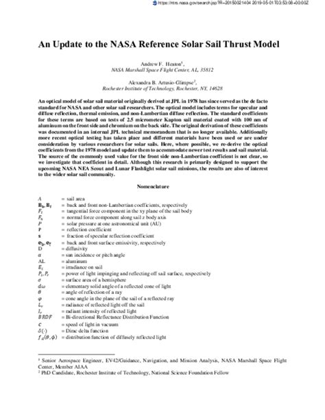 An Update to the NASA Reference Solar Sail Thrust Model