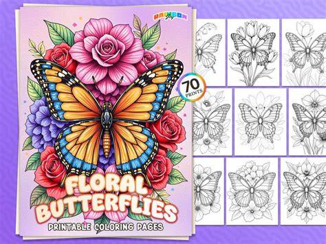 BUTTERFLY AND FLOWERS COLORING BOOK