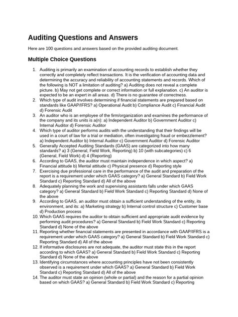 Basic Auditing (100 Questions & Answers)